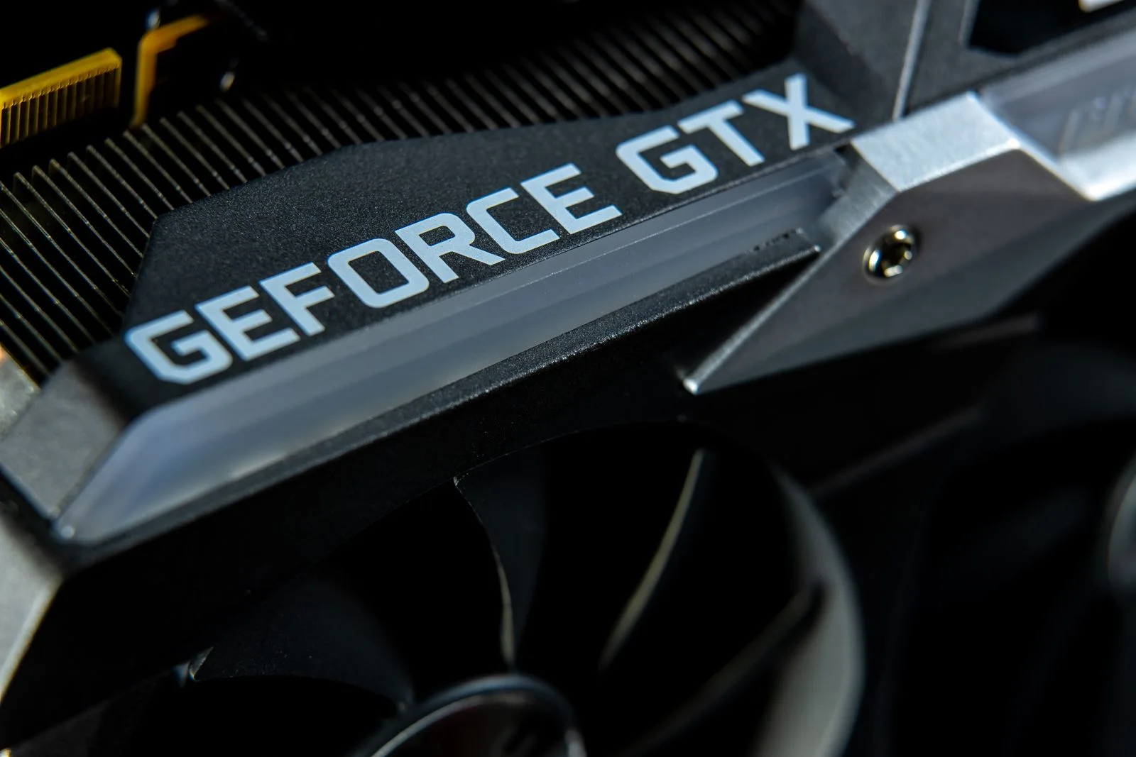 Close-up of a GeForce GTX graphics card inside a desktop computer