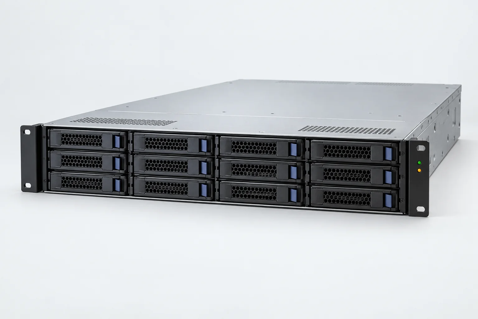 Silver rack server with front drive bays